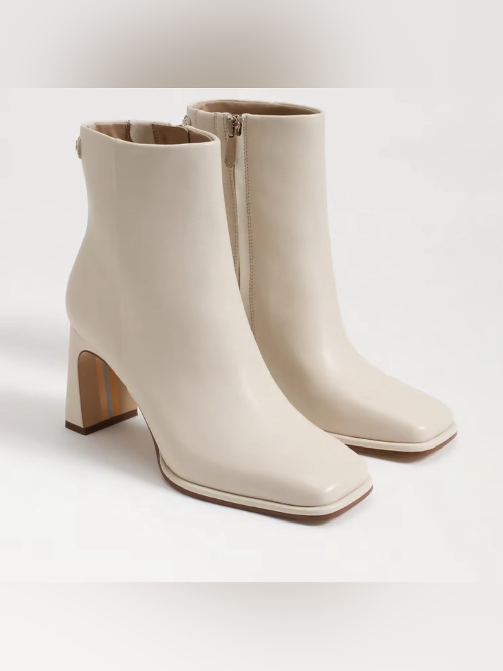 Sam Edelman Cream Square-Toe Block Heel Ankle Boots